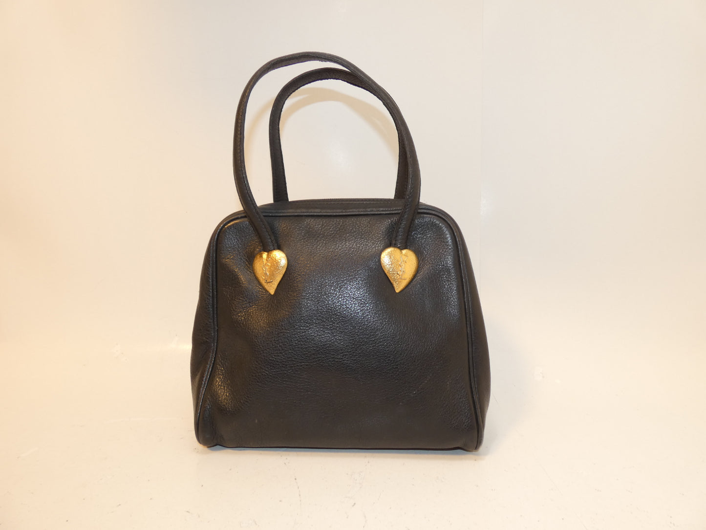 Yves Saint Laurent Logo Heart GP Hardware Leather Black Handbag