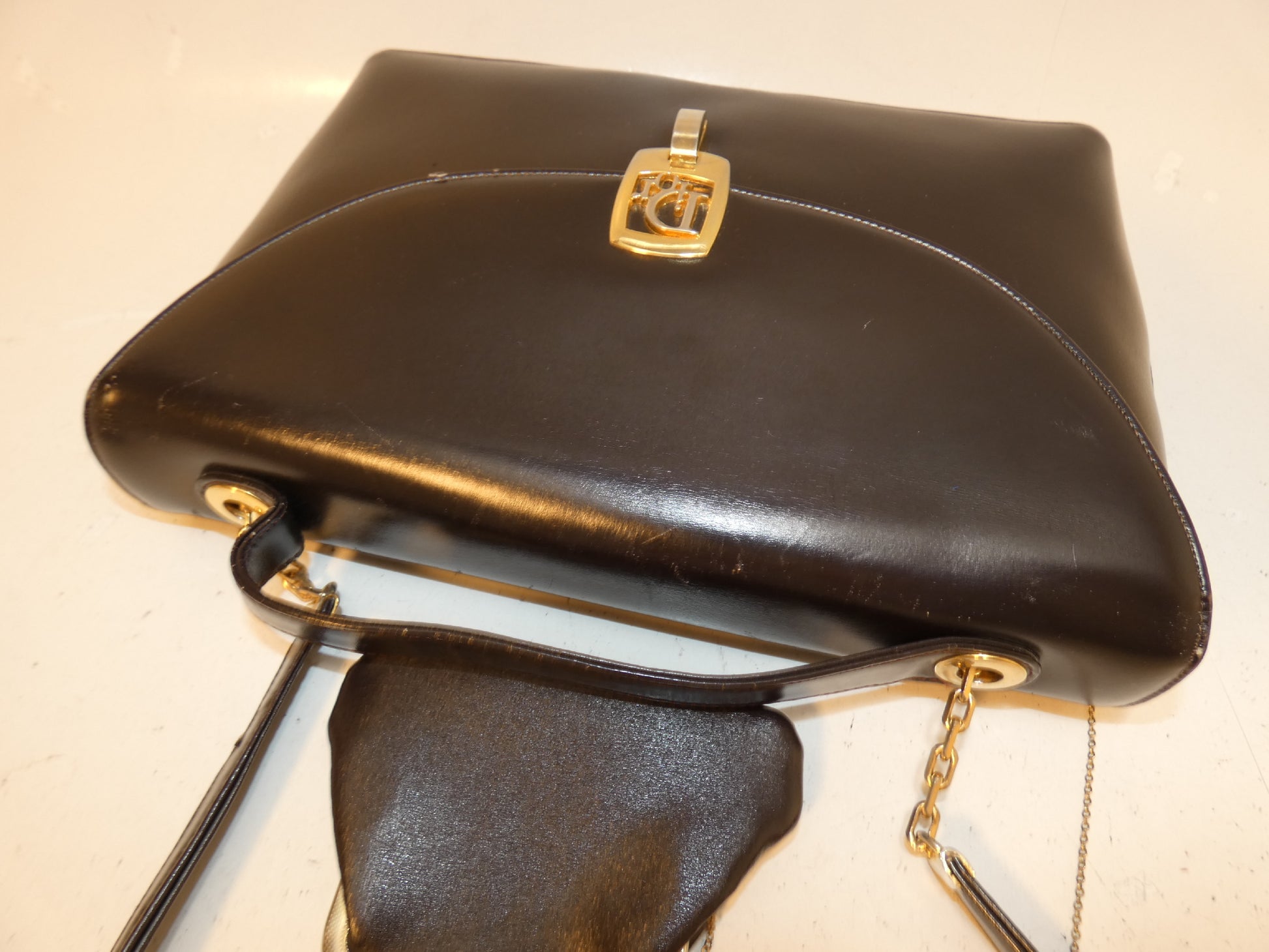 Dior 2-way Logo Lock Leather Dark Brown Handbag with Clasp Case