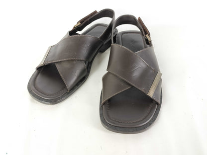 LOUIS VUITTON Leather Monogram Sandals, Size 6, MA1023