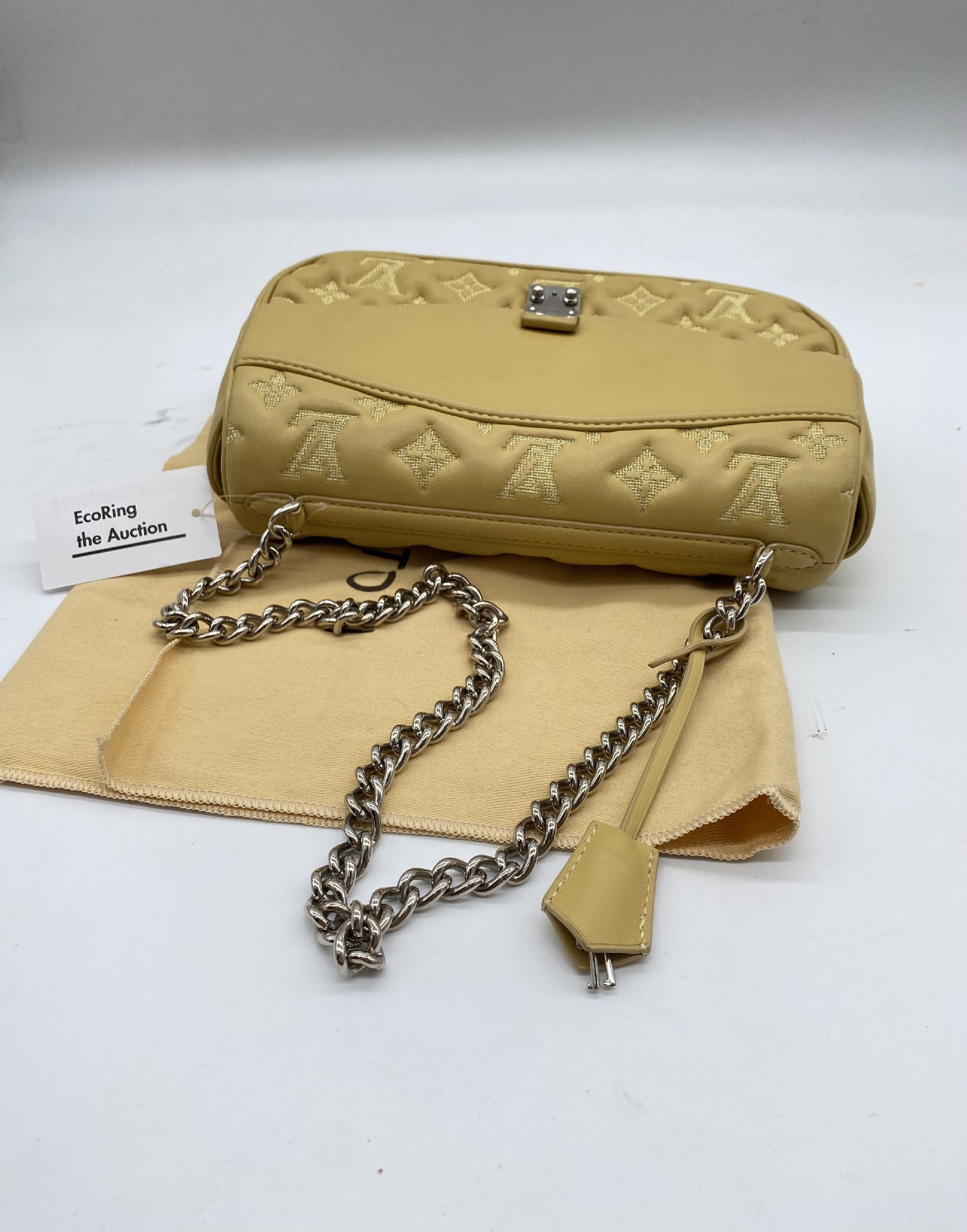 LOUIS VUITTON Monogram Pochette M40716 Lamb Yellow PL1142 Bag Cloche with 2 Keys Shoulder Bag