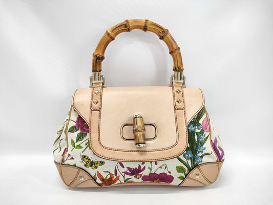 GUCCI Bamboo Turnlock Flora Handbag 137351