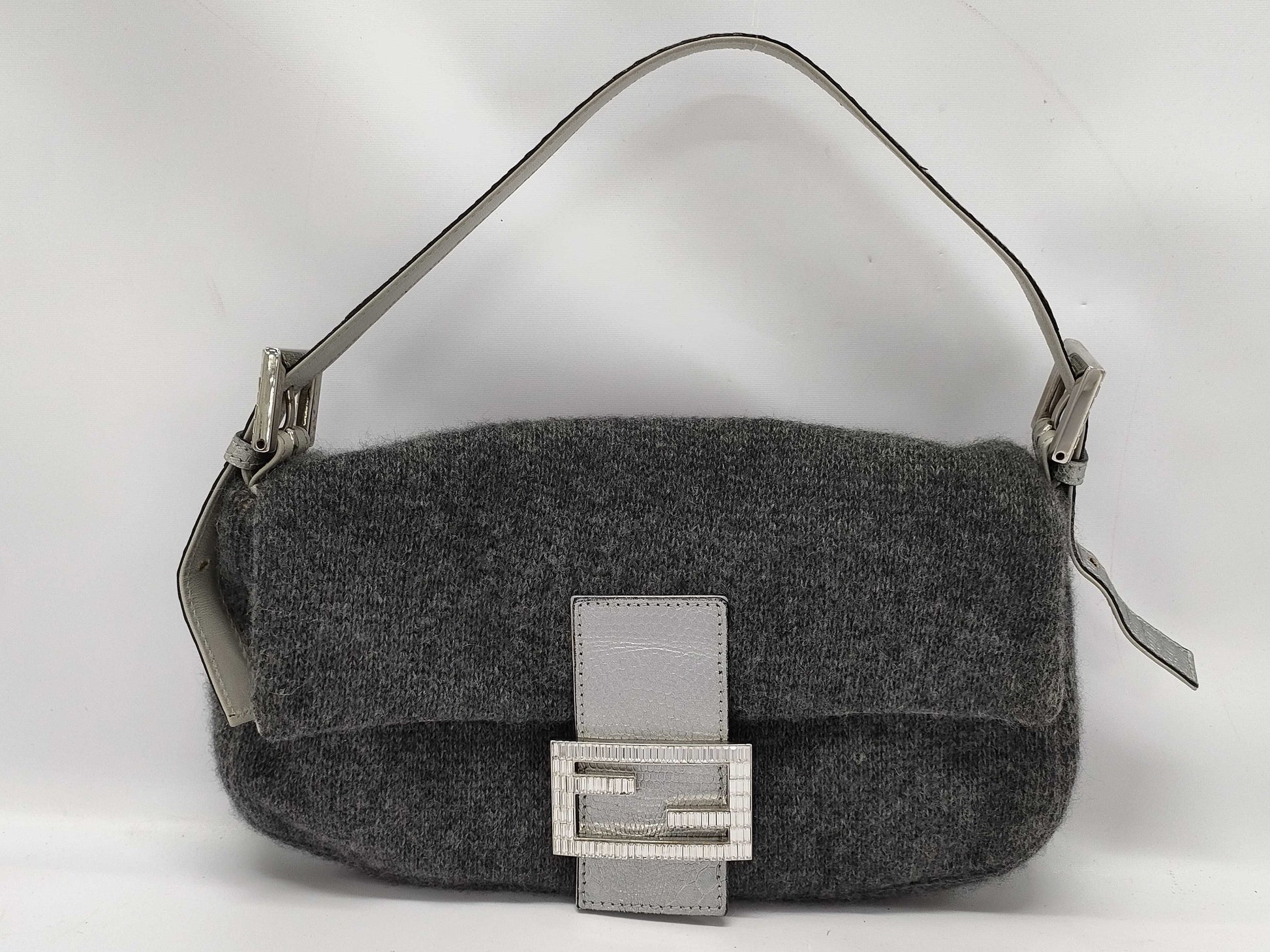 FENDI FENDI Knit Rhinestone Baguette Mamma Bucket Shoulder Bag