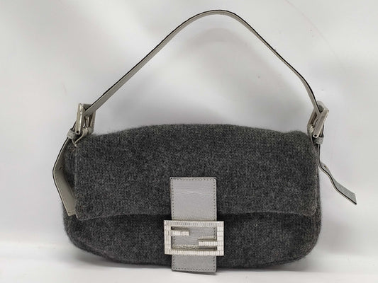 FENDI FENDI Knit Rhinestone Baguette Mamma Bucket Shoulder Bag