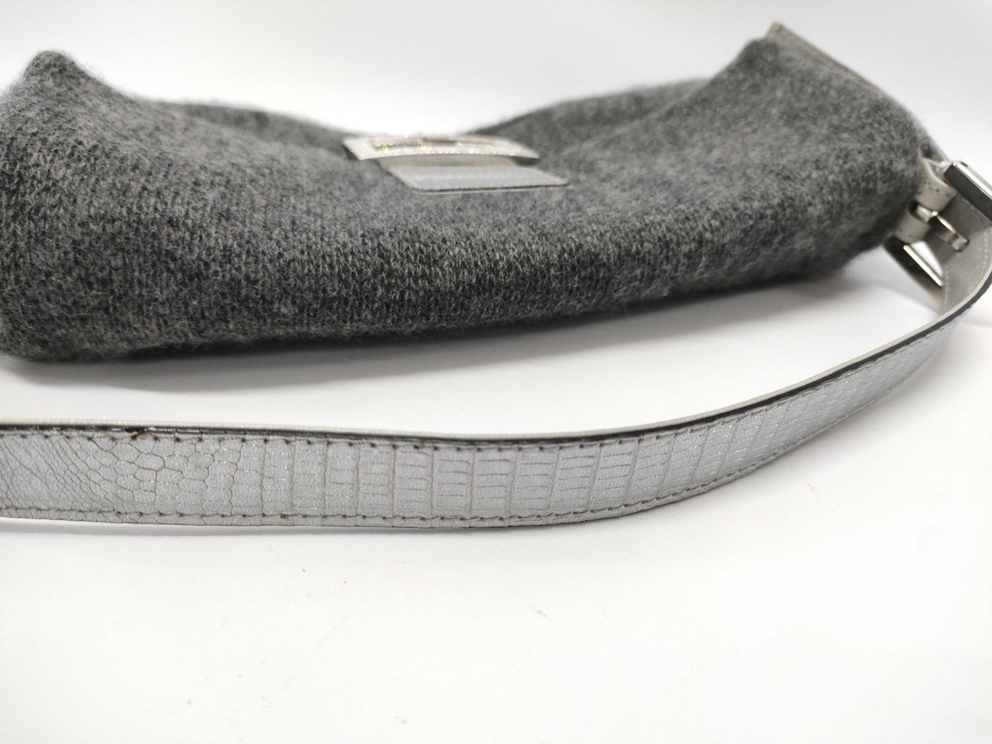 FENDI FENDI Knit Rhinestone Baguette Mamma Bucket Shoulder Bag