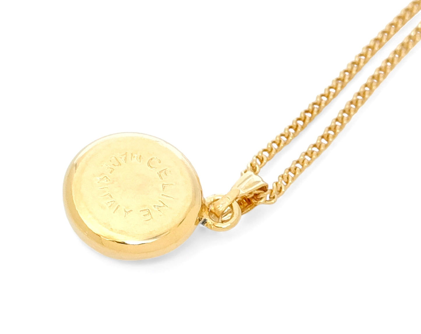 CELINE CELINE Gold-Colored Large Rhinestone Triomphe Mark Pendant Necklace 5.9g Necklace