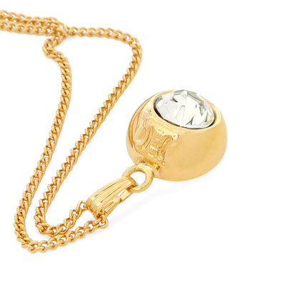 CELINE CELINE Gold-Colored Large Rhinestone Triomphe Mark Pendant Necklace 5.9g Necklace