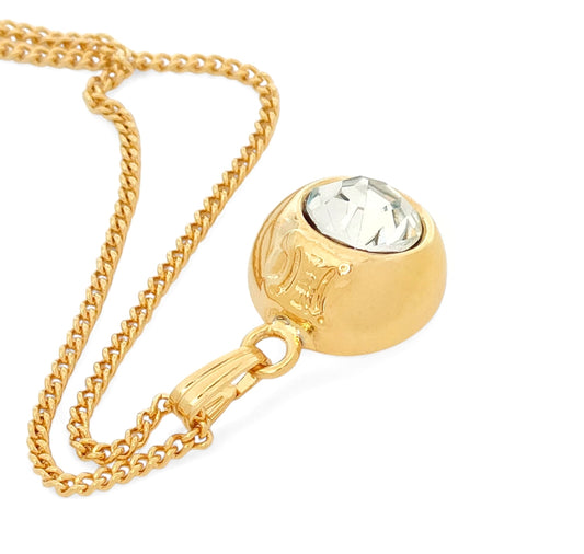 CELINE CELINE Gold-Colored Large Rhinestone Triomphe Mark Pendant Necklace 5.9g Necklace