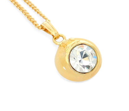 CELINE CELINE Gold-Colored Large Rhinestone Triomphe Mark Pendant Necklace 5.9g Necklace