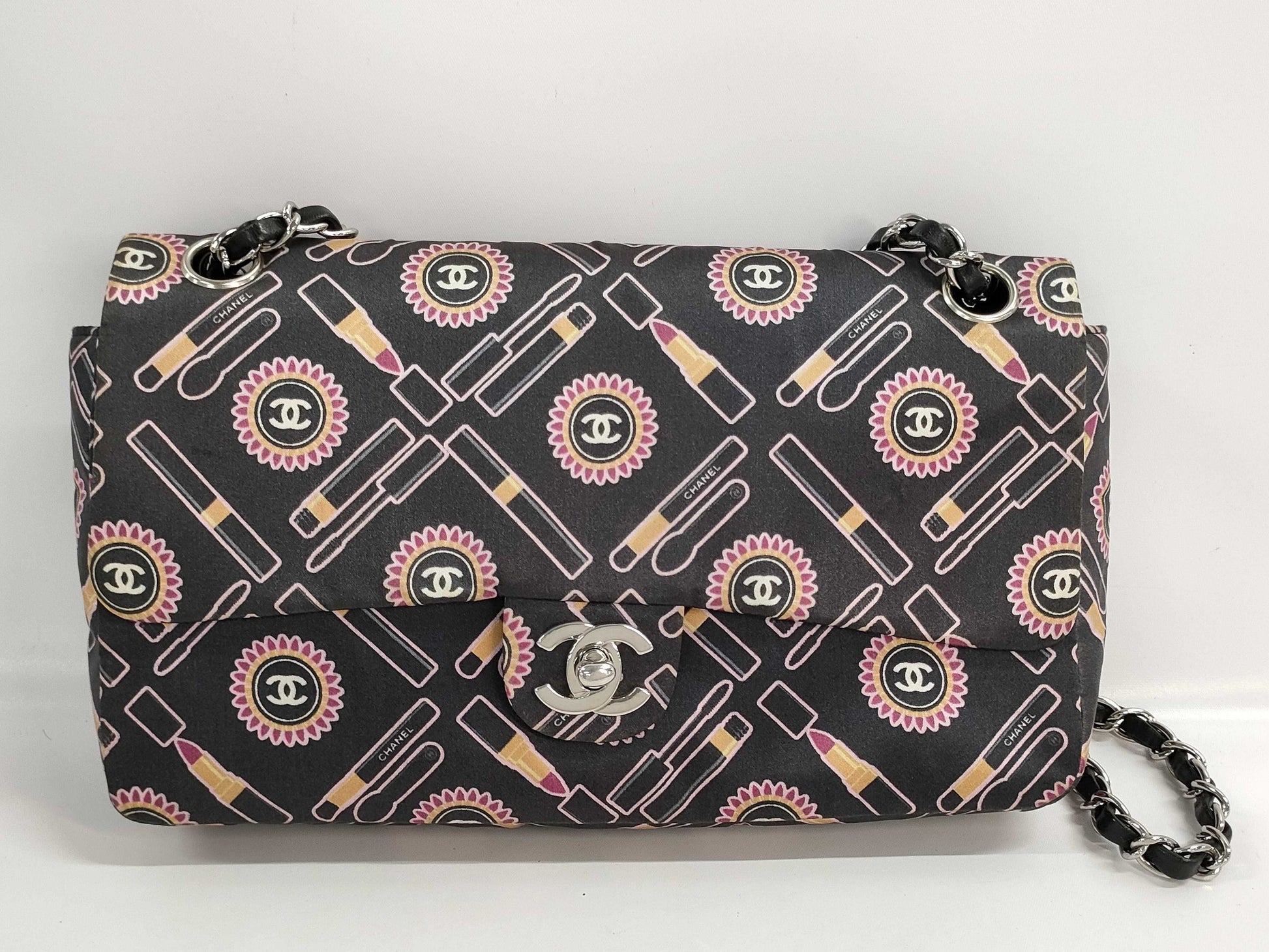 CHANEL Matelasse 25 Icon Satin Lipstick Double Chain Shoulder Bag, No. 9