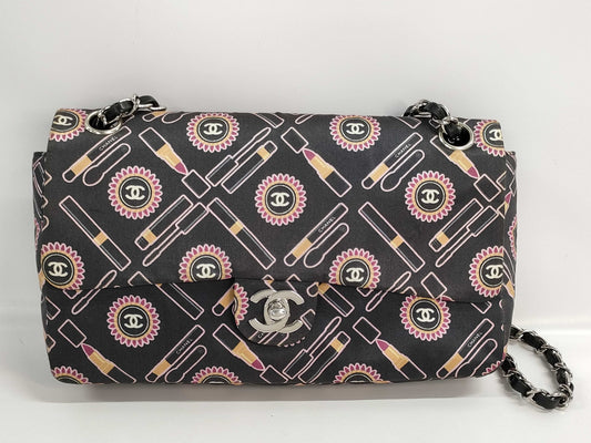 CHANEL Matelasse 25 Icon Satin Lipstick Double Chain Shoulder Bag, No. 9