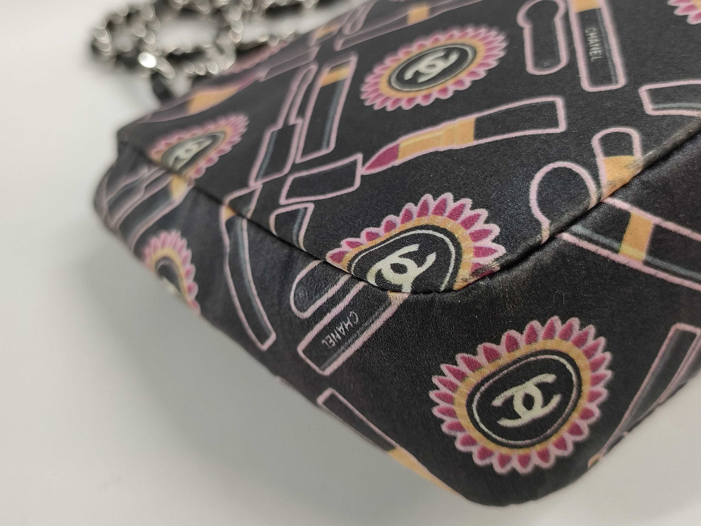 CHANEL Matelasse 25 Icon Satin Lipstick Double Chain Shoulder Bag, No. 9