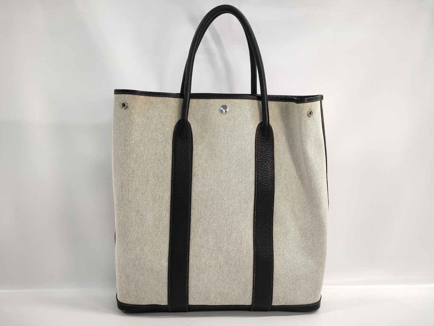 HERMES Garden File MM Toile H/Buffle Skipper Women's Tote Bag, Gray