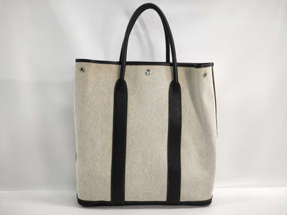 HERMES Garden File MM Toile H/Buffle Skipper Women's Tote Bag, Gray