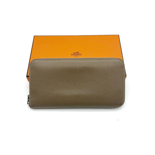 HERMES Azap Long Silk-in Long Wallet Etoupe Engraved D Wallet
