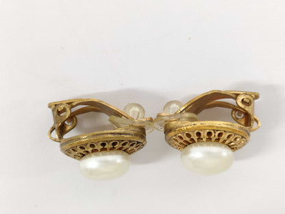 CHANEL Pearl Earrings Gold Earrings
