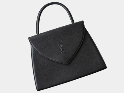 Yves Saint Laurent Vintage Embossed YSL Logo Leather Handbag, Freestanding, Black