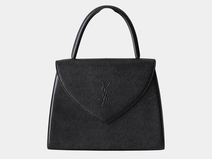 Yves Saint Laurent Vintage Embossed YSL Logo Leather Handbag, Freestanding, Black