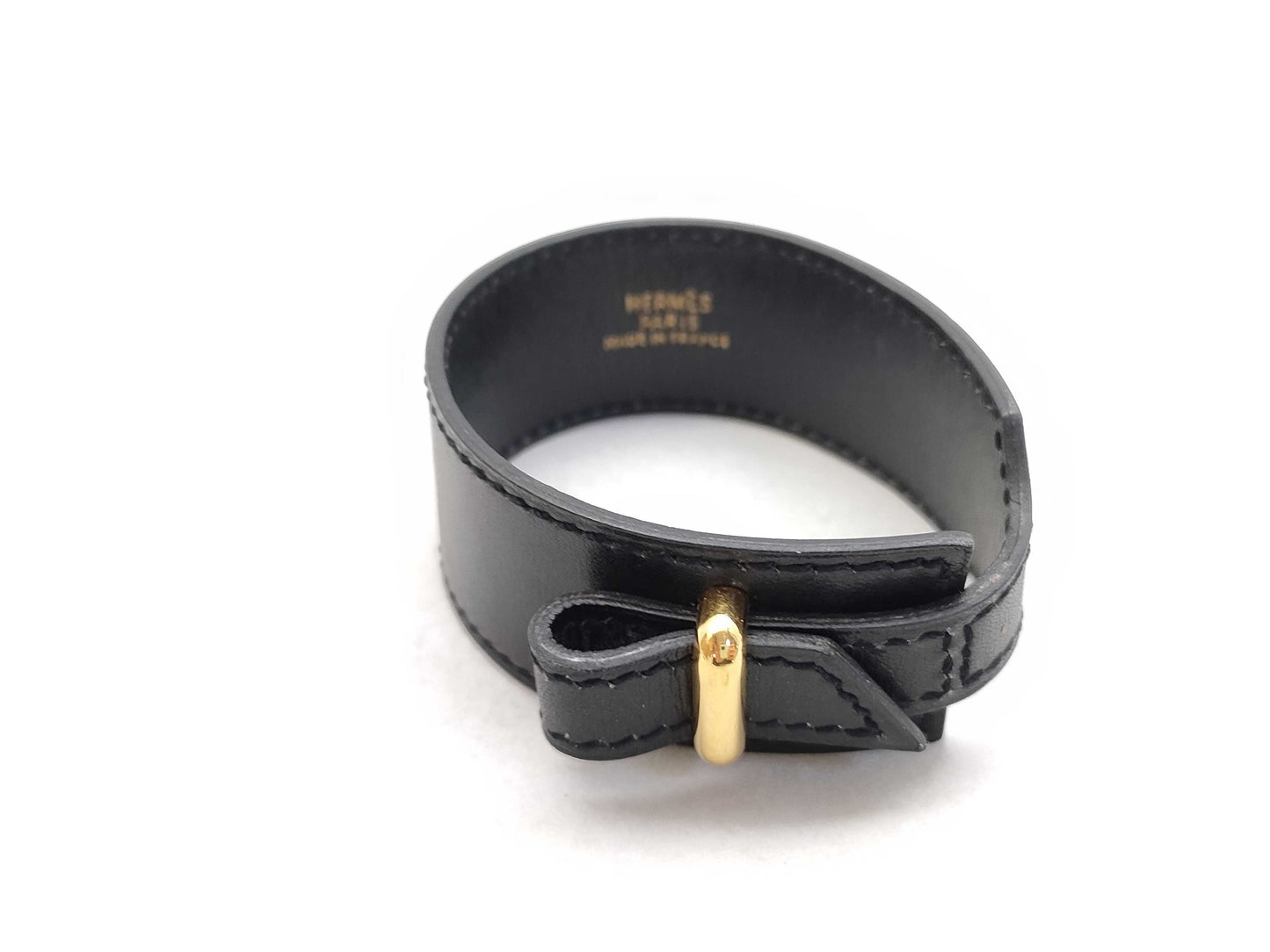 HERMES Leather Bracelet Black Bracelet Bangle