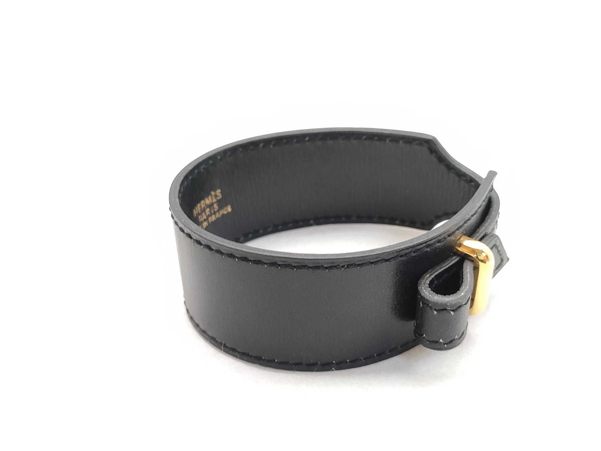 HERMES Leather Bracelet Black Bracelet Bangle