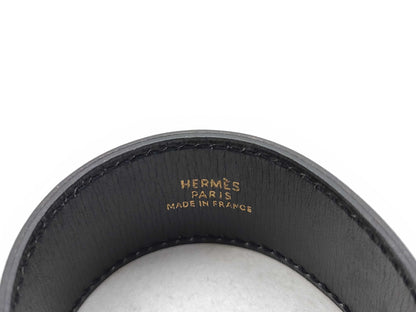 HERMES Leather Bracelet Black Bracelet Bangle