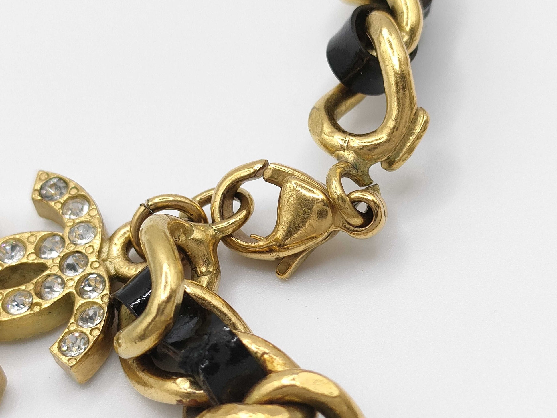 CHANEL CHANEL Bracelet 95P Coco Mark Rhinestone Leather Chain Bracelet/Bangle