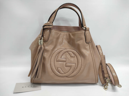 GUCCI SOHO Patent Leather Handbag with Shoulder Strap, 2-Way, 336751