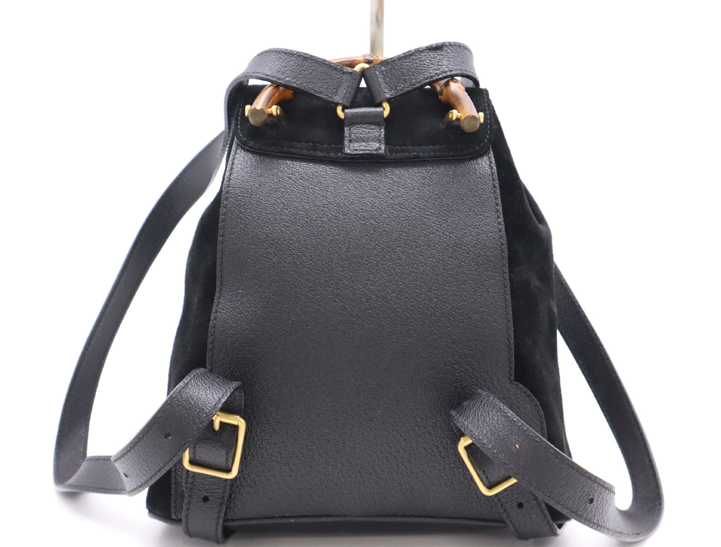 GUCCI 003・2058・0030 Leather Suede Bamboo Backpack in Black with Dust Bag