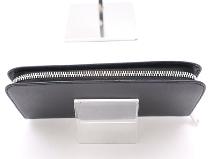 SAINT LAURENT Leather Long Wallet with Round Zipper, Black