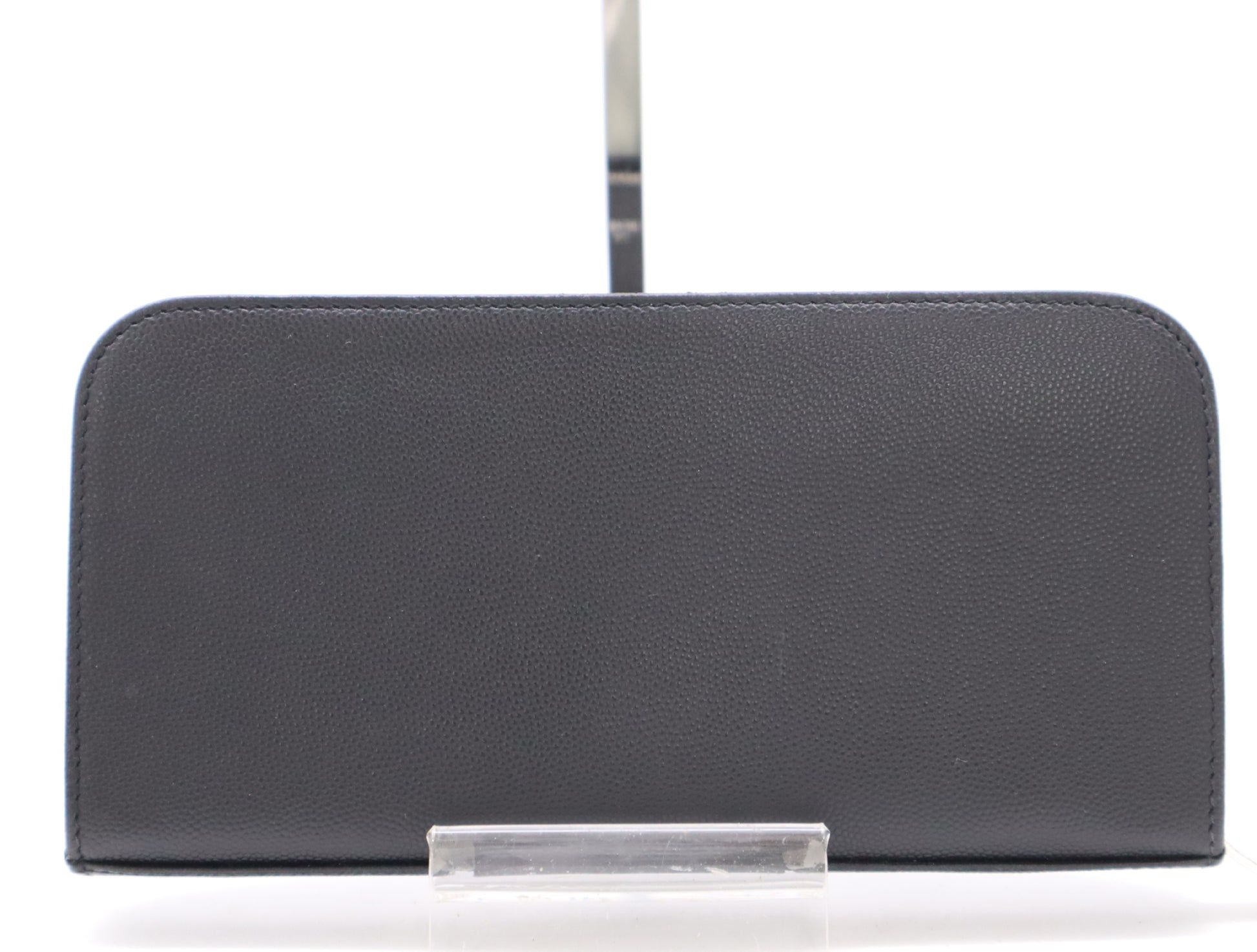 SAINT LAURENT Leather Long Wallet with Round Zipper, Black