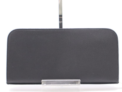 SAINT LAURENT Leather Long Wallet with Round Zipper, Black