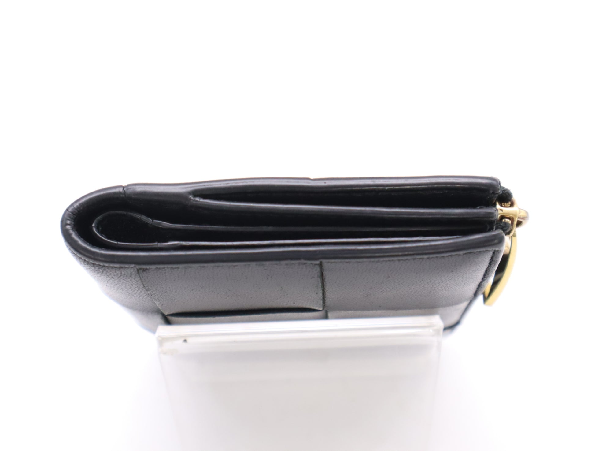 BOTTEGA VENETA 742698 706010 Lambskin Maxi Intrecciato Folding Wallet Black