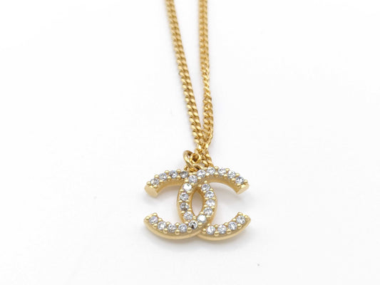 CHANEL Coco Mark Rhinestone Necklace with Box