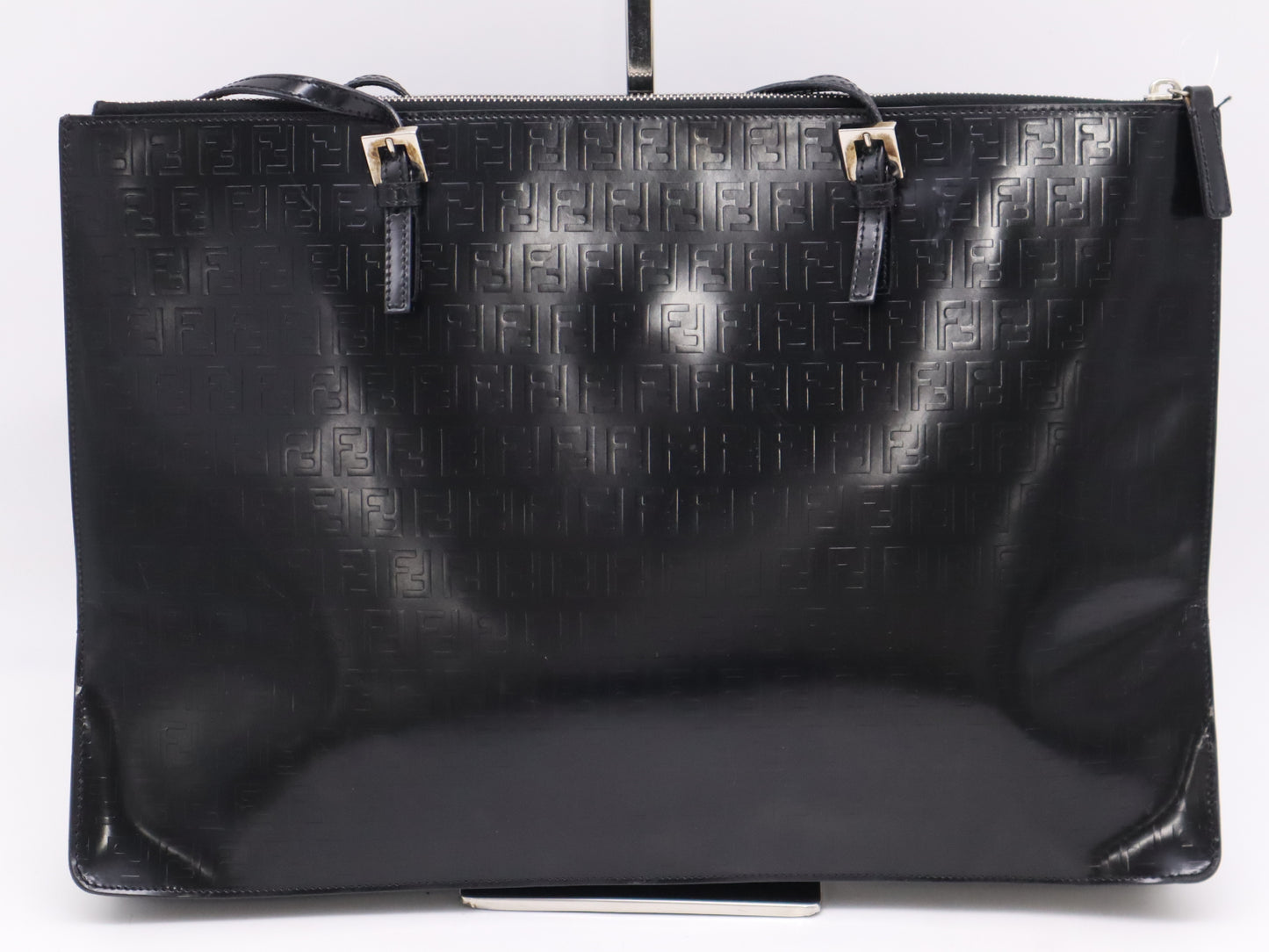 FENDI Leather Logo FF Black Tote Bag