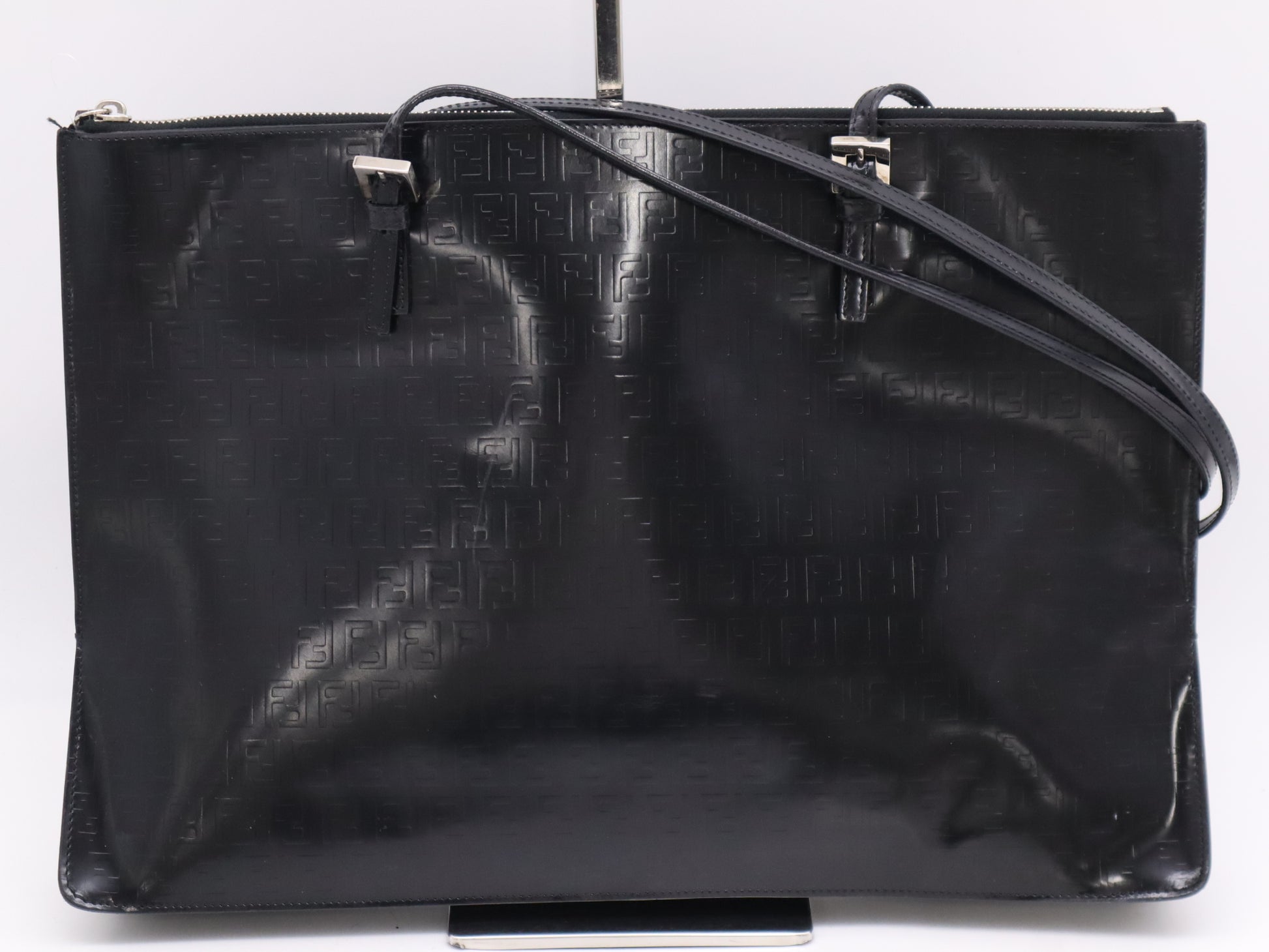 FENDI Leather Logo FF Black Tote Bag