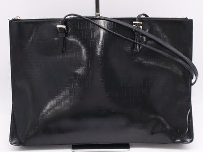 FENDI Leather Logo FF Black Tote Bag