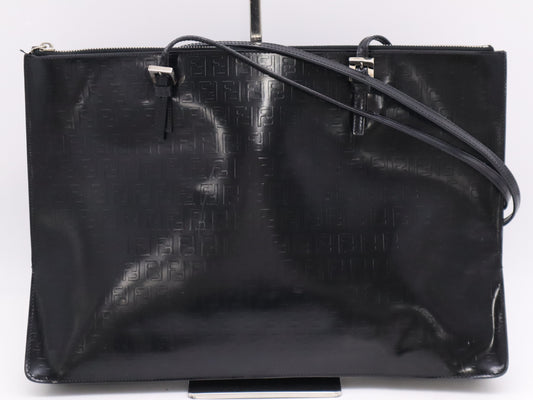 FENDI Leather Logo FF Black Tote Bag