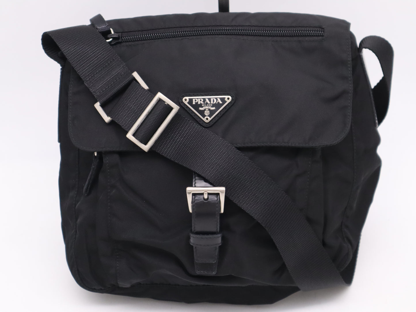 PRADA Nylon Triangle Logo Messenger Bag Black Shoulder Bag