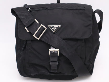 PRADA Nylon Triangle Logo Messenger Bag Black Shoulder Bag