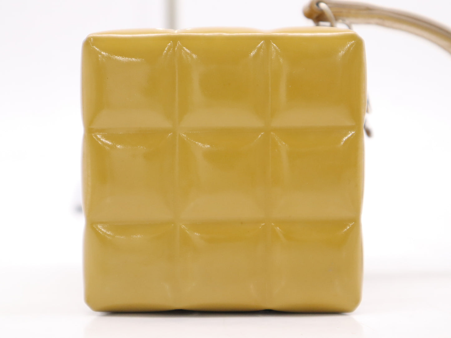 CHANEL Patent Leather Chocolate Bar Cube Pouch, Beige