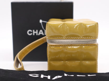 CHANEL Patent Leather Chocolate Bar Cube Pouch, Beige