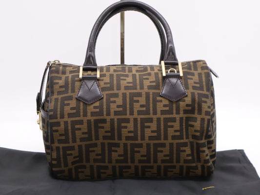 FENDI 8BL104 Zucca Mini Boston Bag, Brown, with Dust Bag