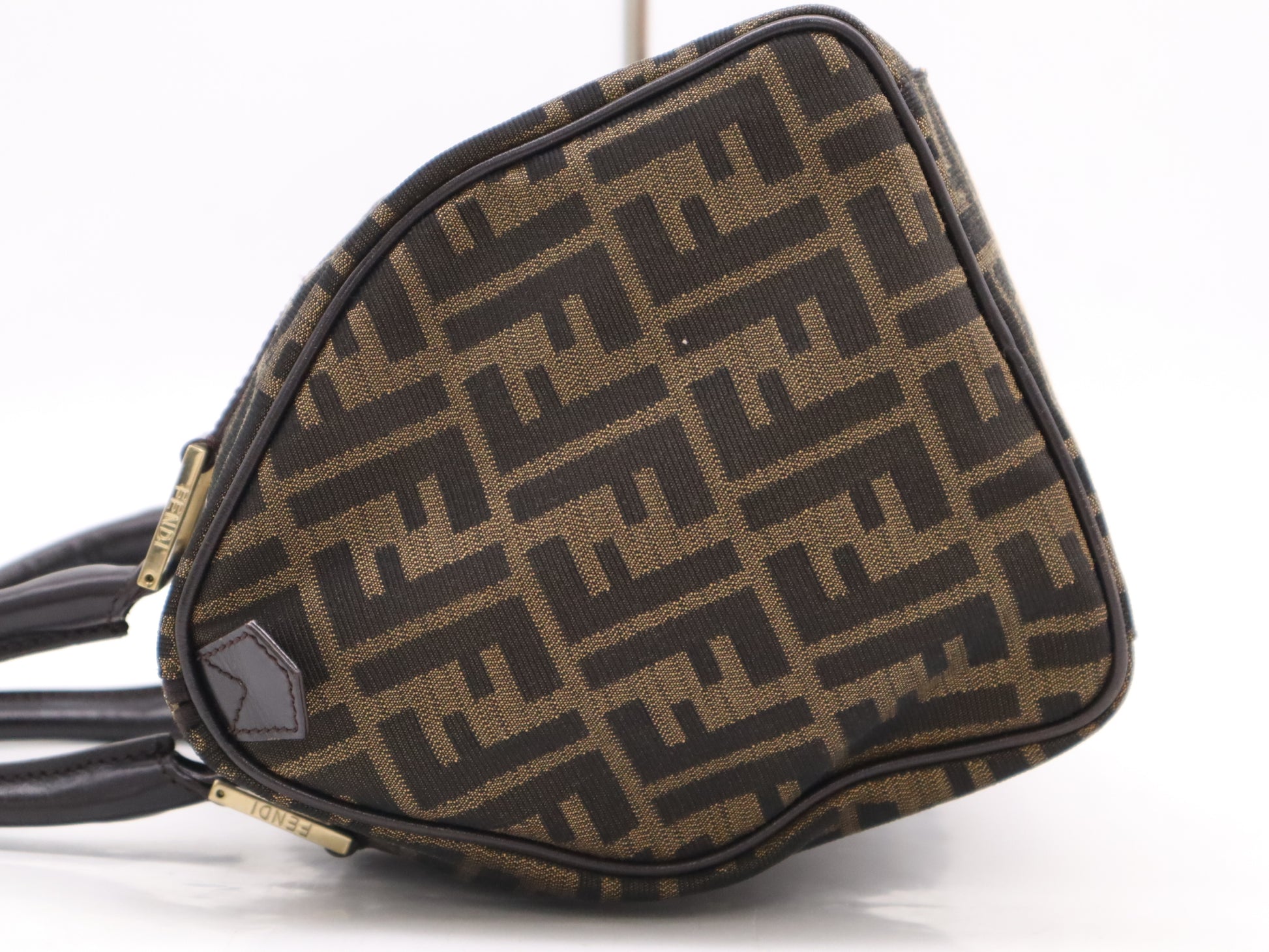 FENDI 8BL104 Zucca Mini Boston Bag, Brown, with Dust Bag