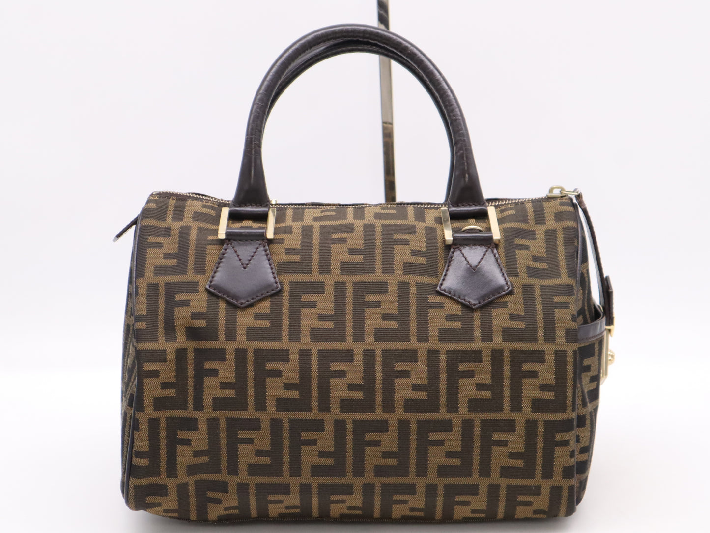 FENDI 8BL104 Zucca Mini Boston Bag, Brown, with Dust Bag