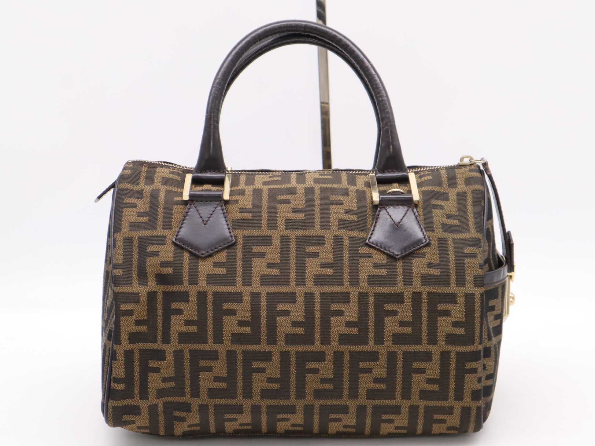 FENDI 8BL104 Zucca Mini Boston Bag, Brown, with Dust Bag