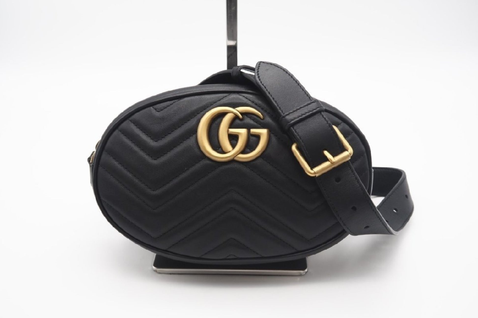 GUCCI 491294 Double G GG Marmont Quilted Belt Bag Black 498879 Waist Bag