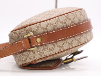 CELINE PVC x Leather Macadam Pattern Brown Shoulder Bag with Gold Hardware