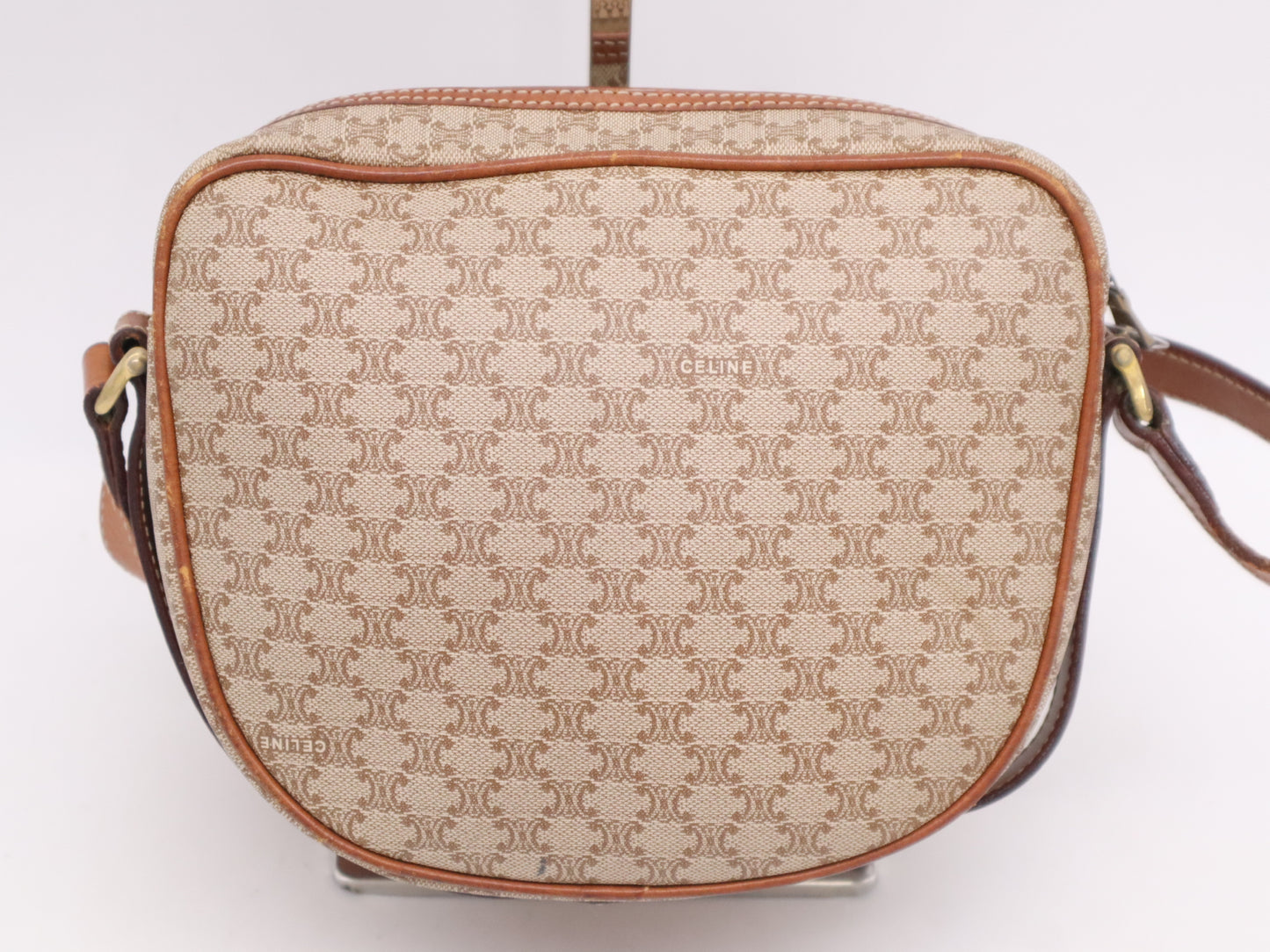 CELINE PVC x Leather Macadam Pattern Brown Shoulder Bag with Gold Hardware