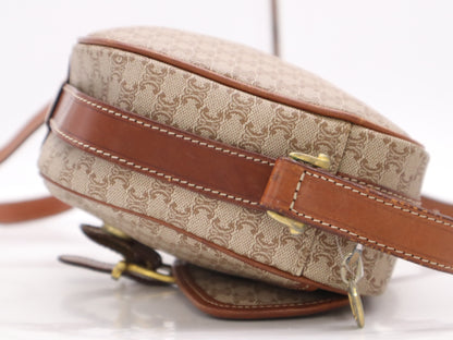 CELINE PVC x Leather Macadam Pattern Brown Shoulder Bag with Gold Hardware