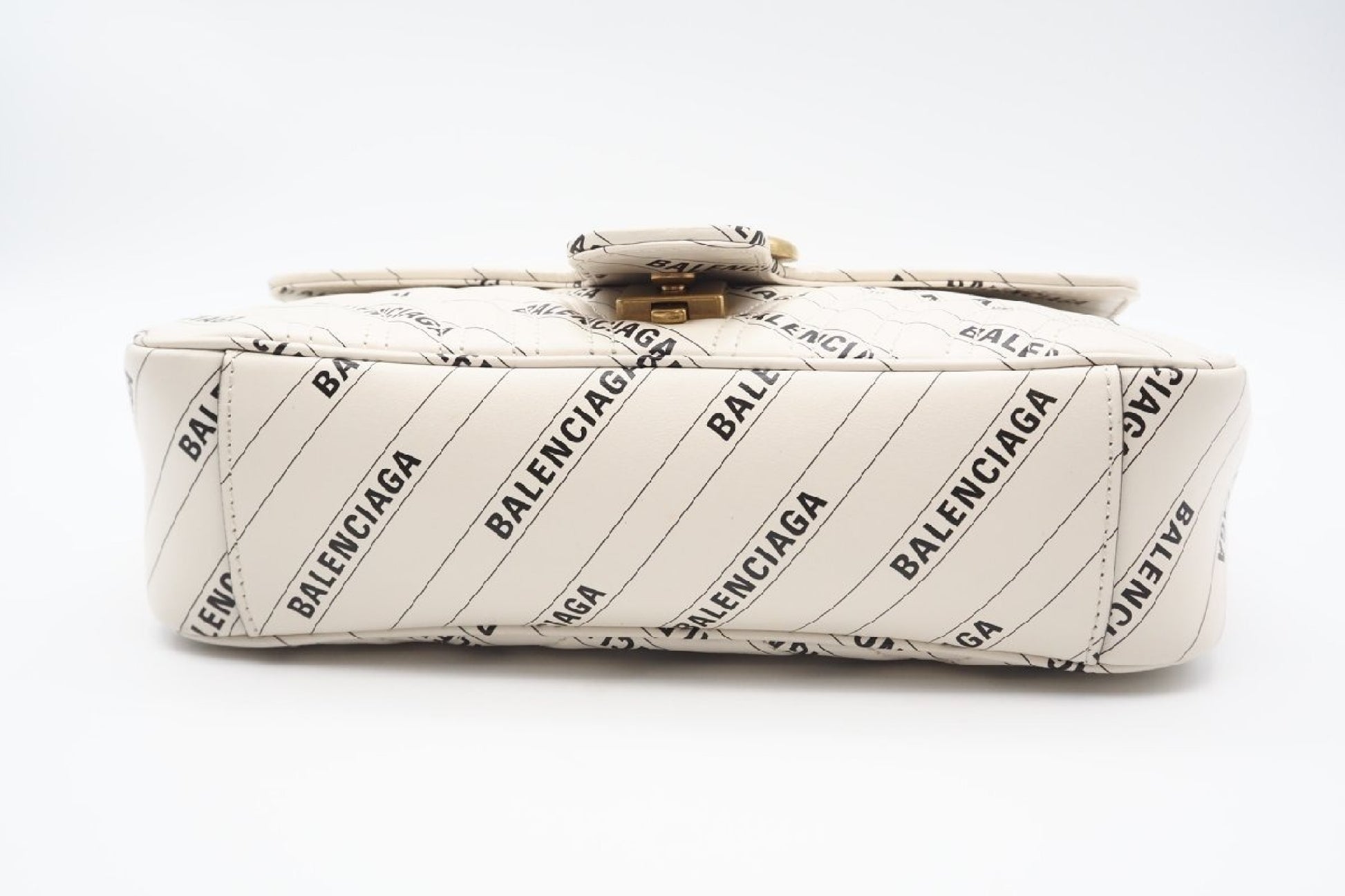 BALENCIAGA 443497 Double G Leather GG Marmont Quilted Hacker Ivory Shoulder Bag