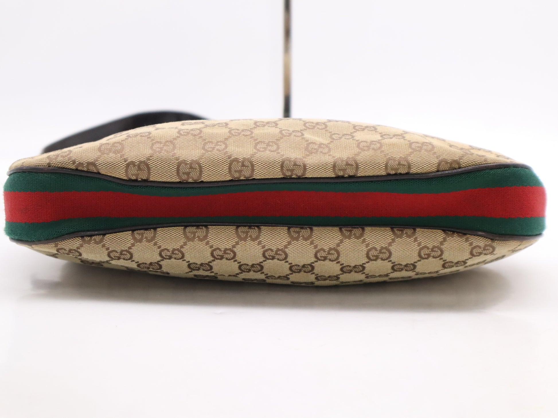 GUCCI 001-3315 GG Canvas Sherry Line Khaki Beige Dark Brown Shoulder Bag